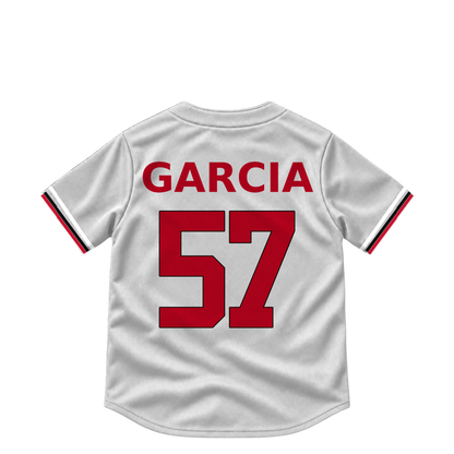 Cincinnati Reds jersey keychain — Julian Garcia #57. Exact saved player artwork preview.