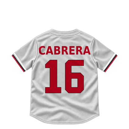 Cincinnati Reds jersey keychain — Oswaldo Cabrera #16. Exact saved player artwork preview.