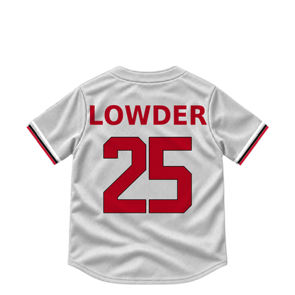 Cincinnati Reds jersey keychain — Rhett Lowder #25. Exact saved player artwork preview.
