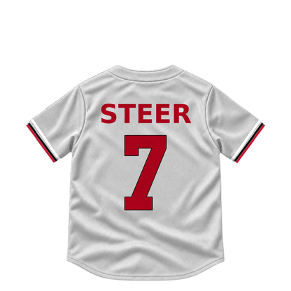 Cincinnati Reds jersey keychain — Spencer Steer #7. Exact saved player artwork preview.