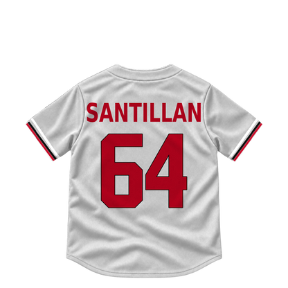 Cincinnati Reds jersey keychain — Tony Santillan #64. Exact saved player artwork preview.