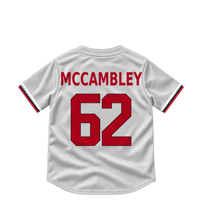 Cincinnati Reds jersey keychain — Zach McCambley #62. Exact saved player artwork preview.