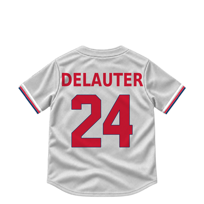 Cleveland Guardians jersey keychain — Chase DeLauter #24. Exact saved player artwork preview.