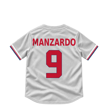 Cleveland Guardians jersey keychain — Kyle Manzardo #9. Exact saved player artwork preview.