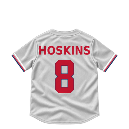 Cleveland Guardians jersey keychain — Rhys Hoskins #8. Exact saved player artwork preview.