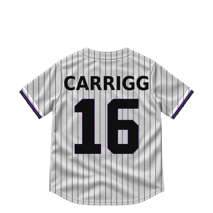 Colorado Rockies jersey keychain — Cole Carrigg #16. Exact saved player artwork preview.