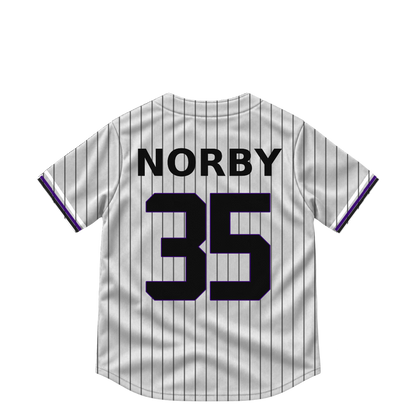 Colorado Rockies jersey keychain — Connor Norby #35. Exact saved player artwork preview.