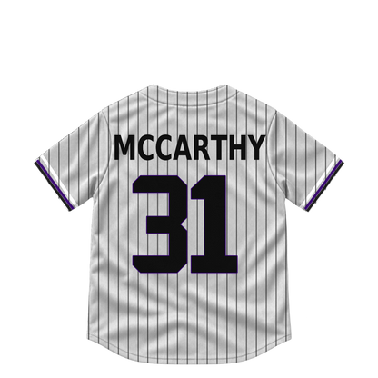 Colorado Rockies jersey keychain — Jake McCarthy #31. Exact saved player artwork preview.