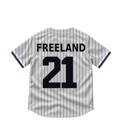 Colorado Rockies jersey keychain — Kyle Freeland #21. Exact saved player artwork preview.