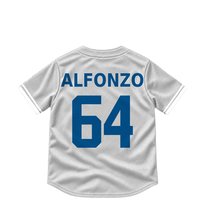 Los Angeles Dodgers jersey keychain — Eliezer Alfonzo #64. Exact saved player artwork preview.