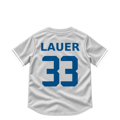 Los Angeles Dodgers jersey keychain — Eric Lauer #33. Exact saved player artwork preview.