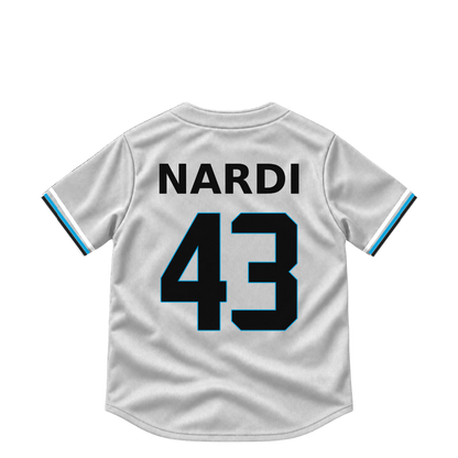 Miami Marlins jersey keychain — Andrew Nardi #43. Exact saved player artwork preview.