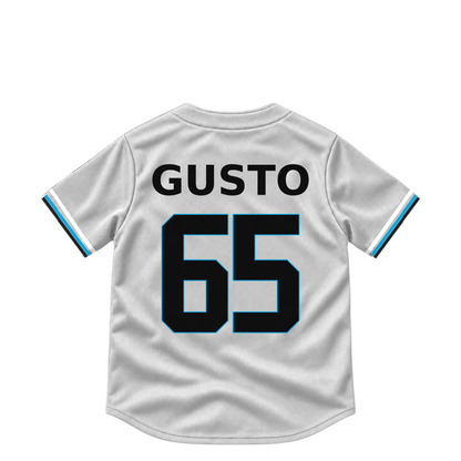 Miami Marlins jersey keychain — Ryan Gusto #65. Exact saved player artwork preview.