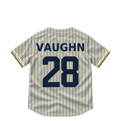 Milwaukee Brewers jersey keychain — Andrew Vaughn #28. Exact saved player artwork preview.