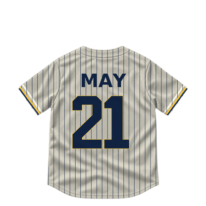 Milwaukee Brewers jersey keychain — Dustin May #21. Exact saved player artwork preview.