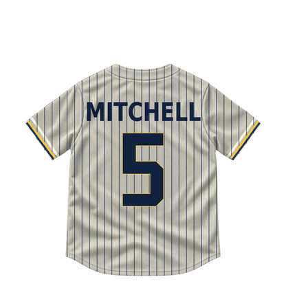 Milwaukee Brewers jersey keychain — Garrett Mitchell #5. Exact saved player artwork preview.