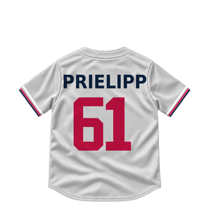 Minnesota Twins jersey keychain — Connor Prielipp #61. Exact saved player artwork preview.