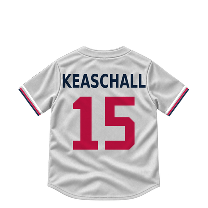 Minnesota Twins jersey keychain — Luke Keaschall #15. Exact saved player artwork preview.