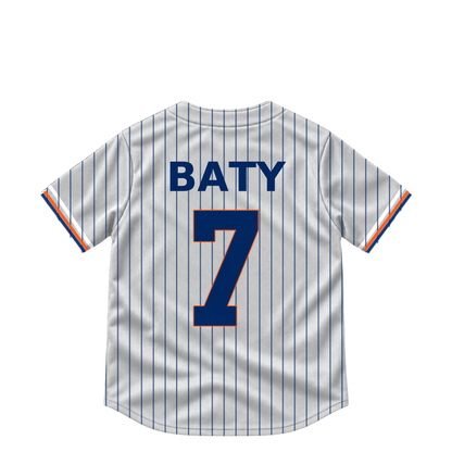 New York Mets jersey keychain — Brett Baty #7. Exact saved player artwork preview.