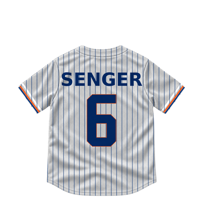 New York Mets jersey keychain — Hayden Senger #6. Exact saved player artwork preview.
