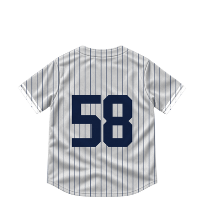 New York Yankees jersey keychain — Paul Blackburn #58. Exact saved player artwork preview.