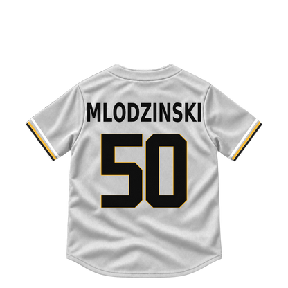 Pittsburgh Pirates jersey keychain — Carmen Mlodzinski #50. Exact saved player artwork preview.