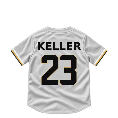 Pittsburgh Pirates jersey keychain — Mitch Keller #23. Exact saved player artwork preview.