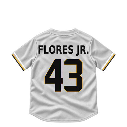 Pittsburgh Pirates jersey keychain — Rafael Flores Jr. #43. Exact saved player artwork preview.
