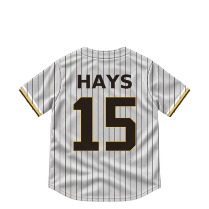 San Diego Padres jersey keychain — Austin Hays #15. Exact saved player artwork preview.