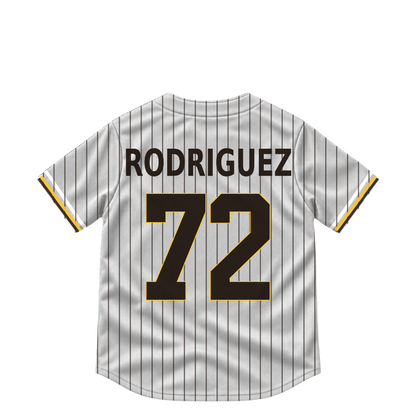 San Diego Padres jersey keychain — Bradgley Rodriguez #72. Exact saved player artwork preview.