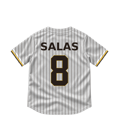 San Diego Padres jersey keychain — Ethan Salas #8. Exact saved player artwork preview.