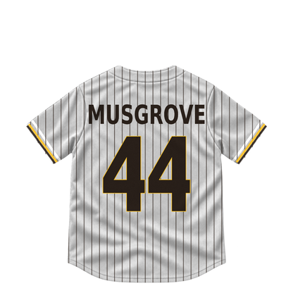 San Diego Padres jersey keychain — Joe Musgrove #44. Exact saved player artwork preview.