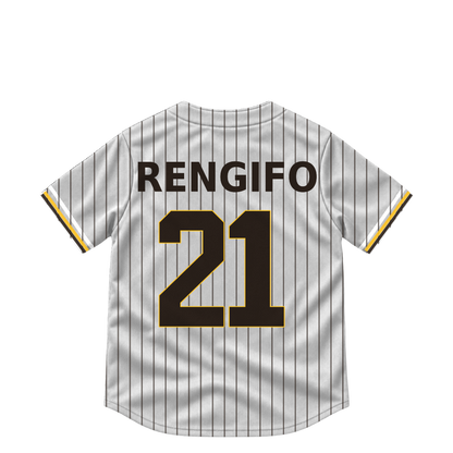 San Diego Padres jersey keychain — Luis Rengifo #21. Exact saved player artwork preview.
