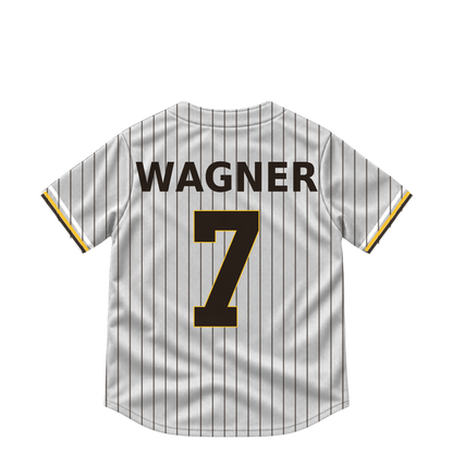 San Diego Padres jersey keychain — Will Wagner #7. Exact saved player artwork preview.