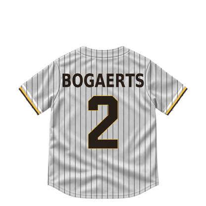 San Diego Padres jersey keychain — Xander Bogaerts #2. Exact saved player artwork preview.