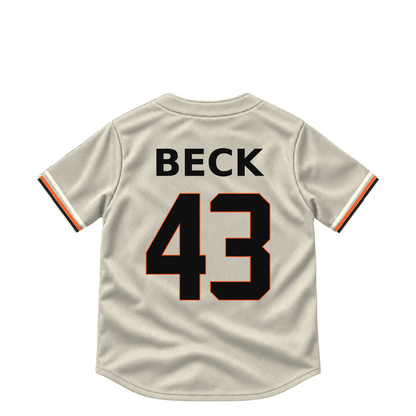 San Francisco Giants jersey keychain — Tristan Beck #43. Exact saved player artwork preview.