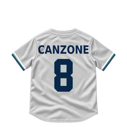 Seattle Mariners jersey keychain — Dominic Canzone #8. Exact saved player artwork preview.