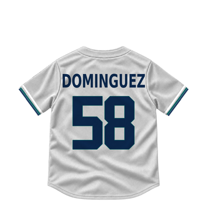 Seattle Mariners jersey keychain — Seranthony Dominguez #58. Exact saved player artwork preview.