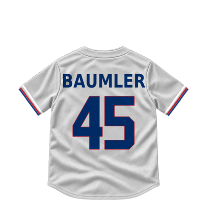 Texas Rangers jersey keychain — Carter Baumler #45. Exact saved player artwork preview.