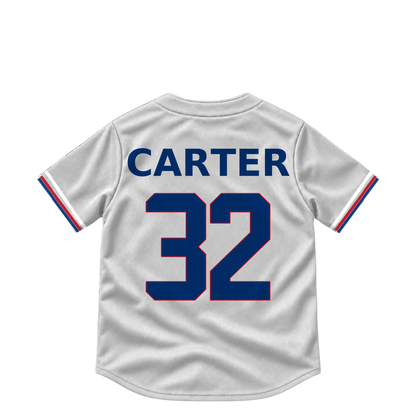 Texas Rangers jersey keychain — Evan Carter #32. Exact saved player artwork preview.