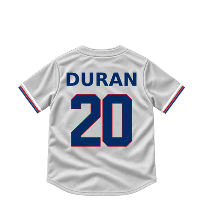 Texas Rangers jersey keychain — Ezequiel Duran #20. Exact saved player artwork preview.