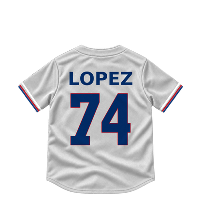 Texas Rangers jersey keychain — Leandro Lopez #74. Exact saved player artwork preview.