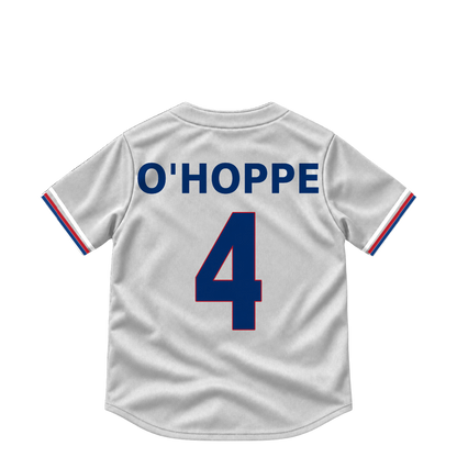 Texas Rangers jersey keychain — Logan O'Hoppe #4. Exact saved player artwork preview.