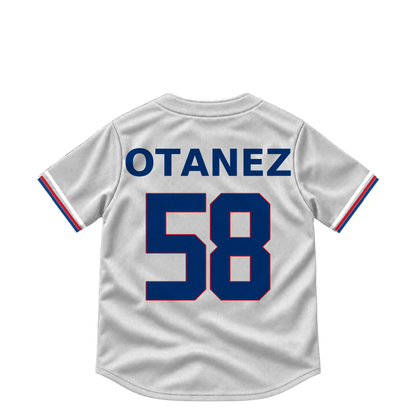 Texas Rangers jersey keychain — Michel Otanez #58. Exact saved player artwork preview.