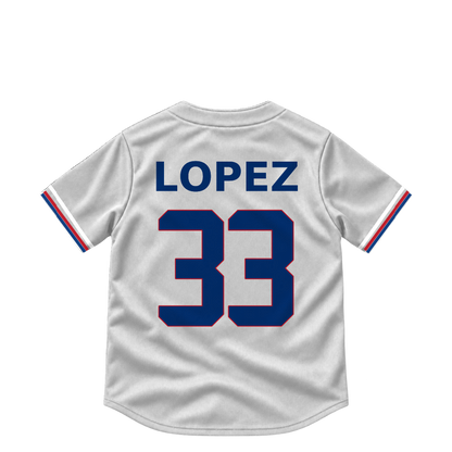 Texas Rangers jersey keychain — Nicky Lopez #33. Exact saved player artwork preview.