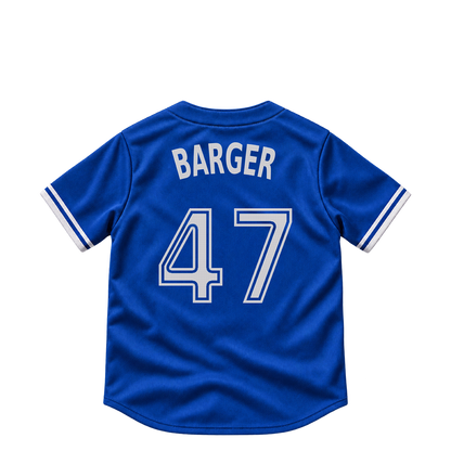Toronto Blue Jays jersey keychain — Addison Barger #47. Exact saved player artwork preview.