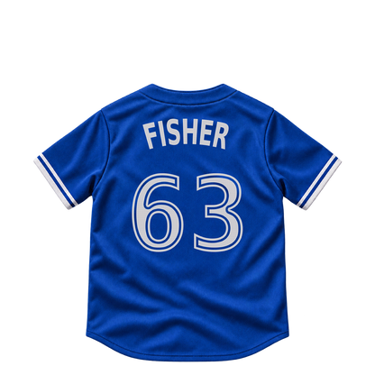 Toronto Blue Jays jersey keychain — Braydon Fisher #63. Exact saved player artwork preview.
