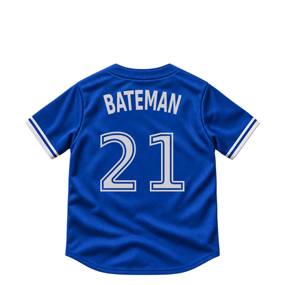 Toronto Blue Jays jersey keychain — Brett Bateman #21. Exact saved player artwork preview.