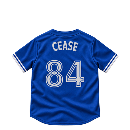 Toronto Blue Jays jersey keychain — Dylan Cease #84. Exact saved player artwork preview.