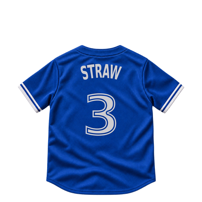 Toronto Blue Jays jersey keychain — Myles Straw #3. Exact saved player artwork preview.